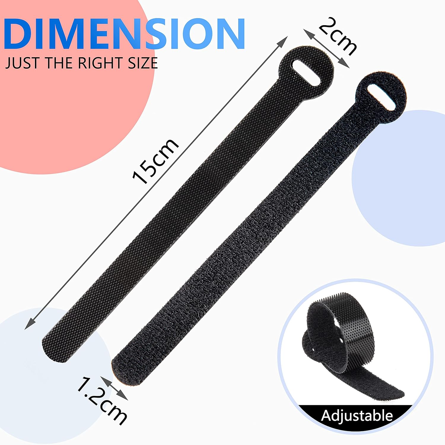 60 X Reusable Cable Ties Black, Adjustable Releasable Hook and Loop Cable Straps for PC Cable Management, Organizing Cords, TV, Desk image number 5