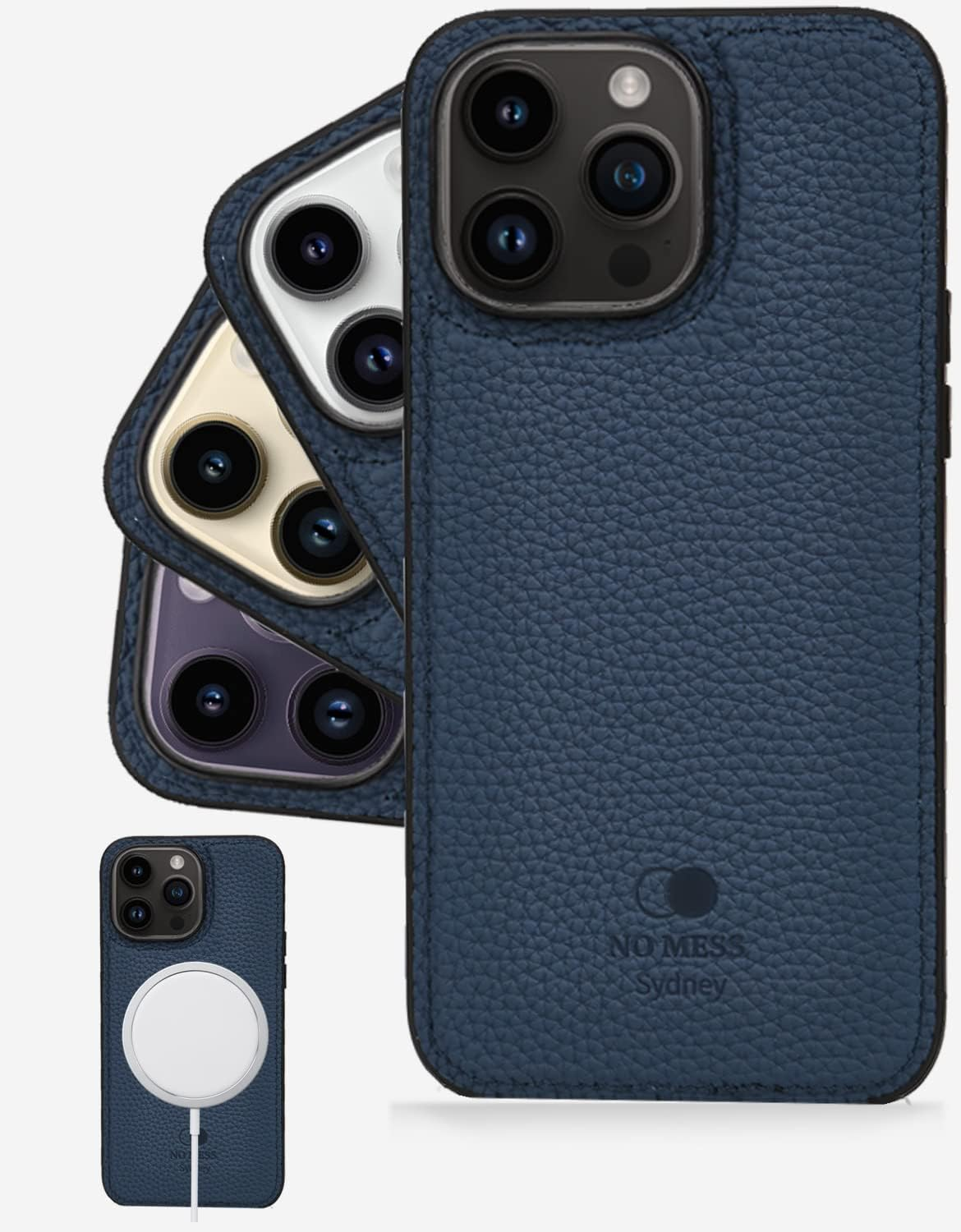 NO MESS Sydney Iphone 14 Pro Max Genuine Pebbled Leather Case Compatible with Magsafe，Mobile Phone Case Handcrafted,Slim Back Cover (Black)