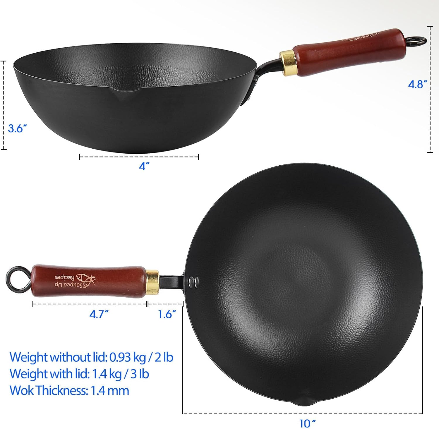Souped up Recipes 10 Inch Carbon Steel Wok for Electric, Induction and Gas Stoves (Lid and User Guide Video Included) image number 4