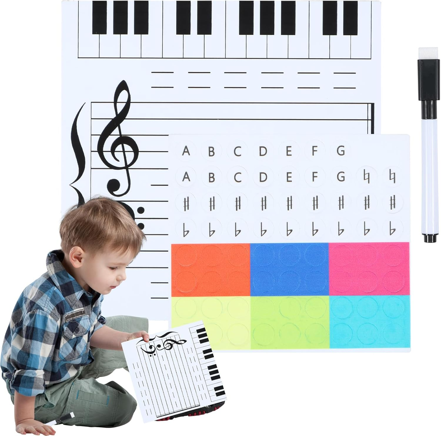 Dry Erase Piano Board Magnetic Portable Practice Dry Erase Keyboard with Erasable Pen and Magnetic Note Stickers Reusable Wooden Music Whiteboard for Kids Students Music Teacher image number 2