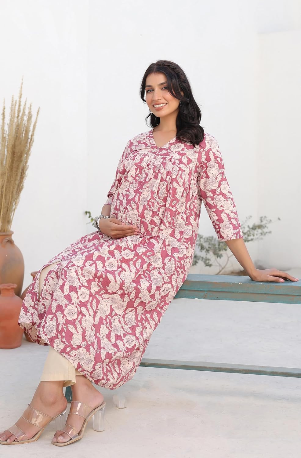 Janasya Maternity Nursing Kurta with Breastfeeding Feature for Pre and Post Pregnant Women image number 3