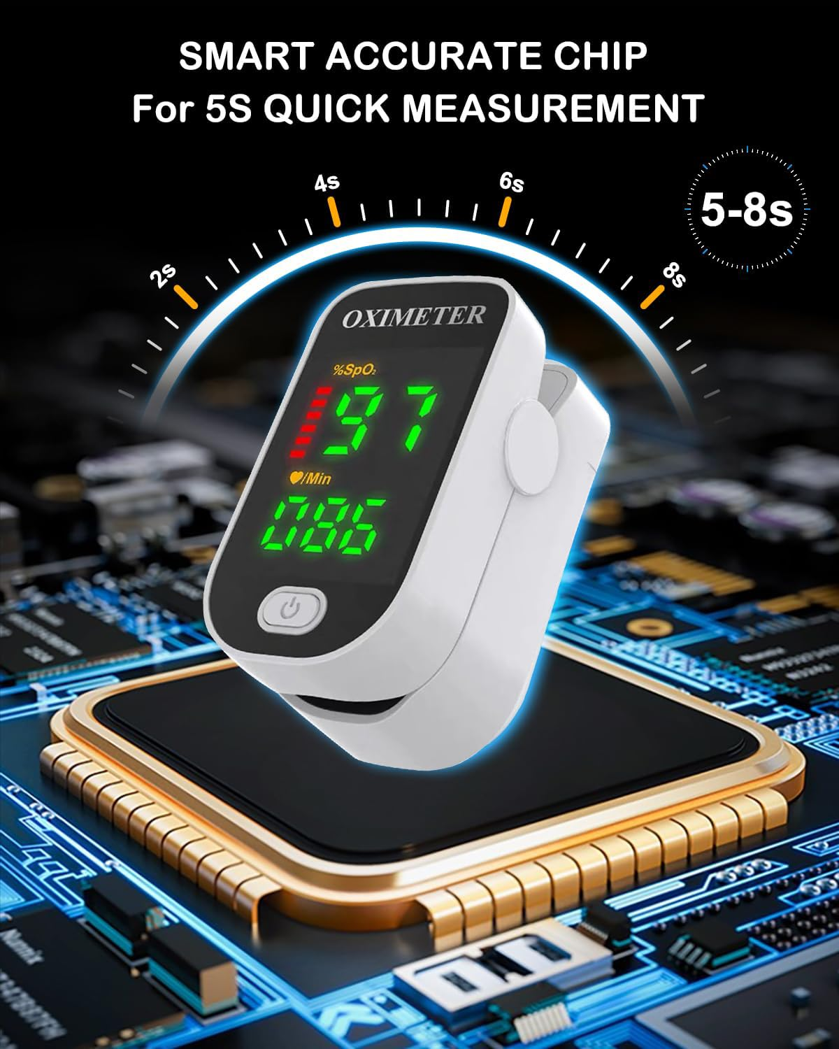 Fingertip Pulse Oximeter - Oxygen Meter Finger Pulse Oximeter - Blood Oxygen Saturation Monitor with Heart Rate and Fast Spo2 Reading, Pulse Ox with LED Screen, Lanyard (Not Include Batteries) image number 3