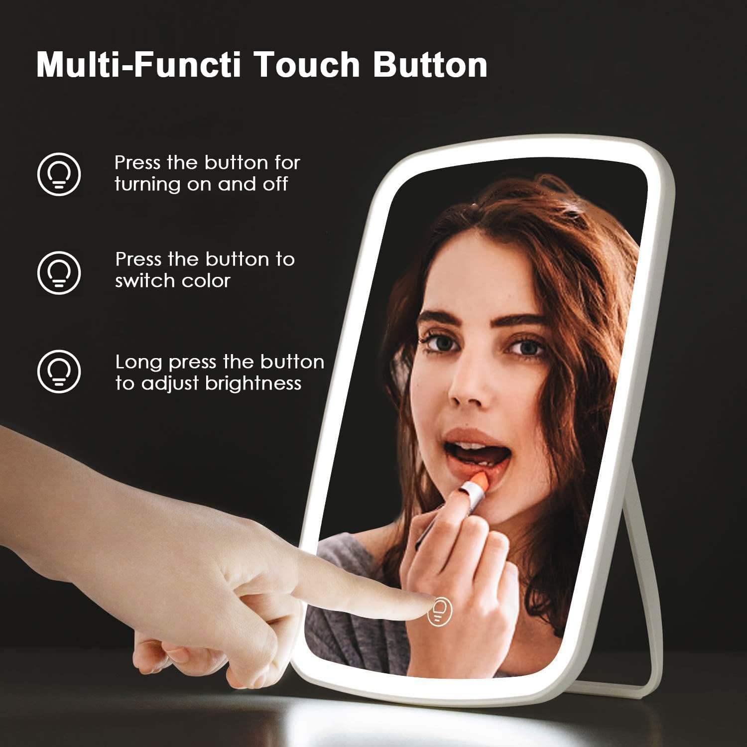 Lighted Makeup Mirror with Lights, Rechargeable Vanity Mirror Make up Mirror with 3 Color Lighting & Brightness Adjustable, Portable Cosmetic Mirror for Makeup, Travel image number 3