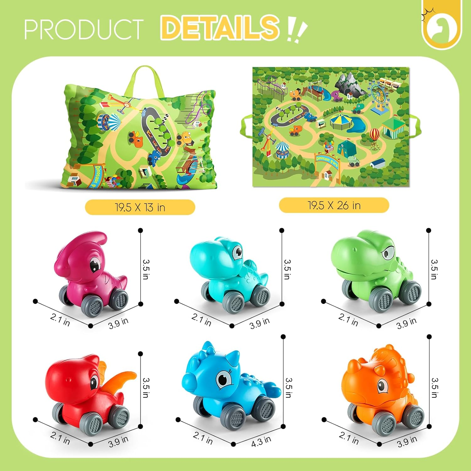 ALASOU Baby Dinosaur Car Toys with Playmat/Storage Bag|1St Birthday Gifts Toddler Toy Age 1-2|Baby Toys for 1 2 3 Year Old Boy|1 2 Year Old Boy Gift Infant 12-18 Month image number 3