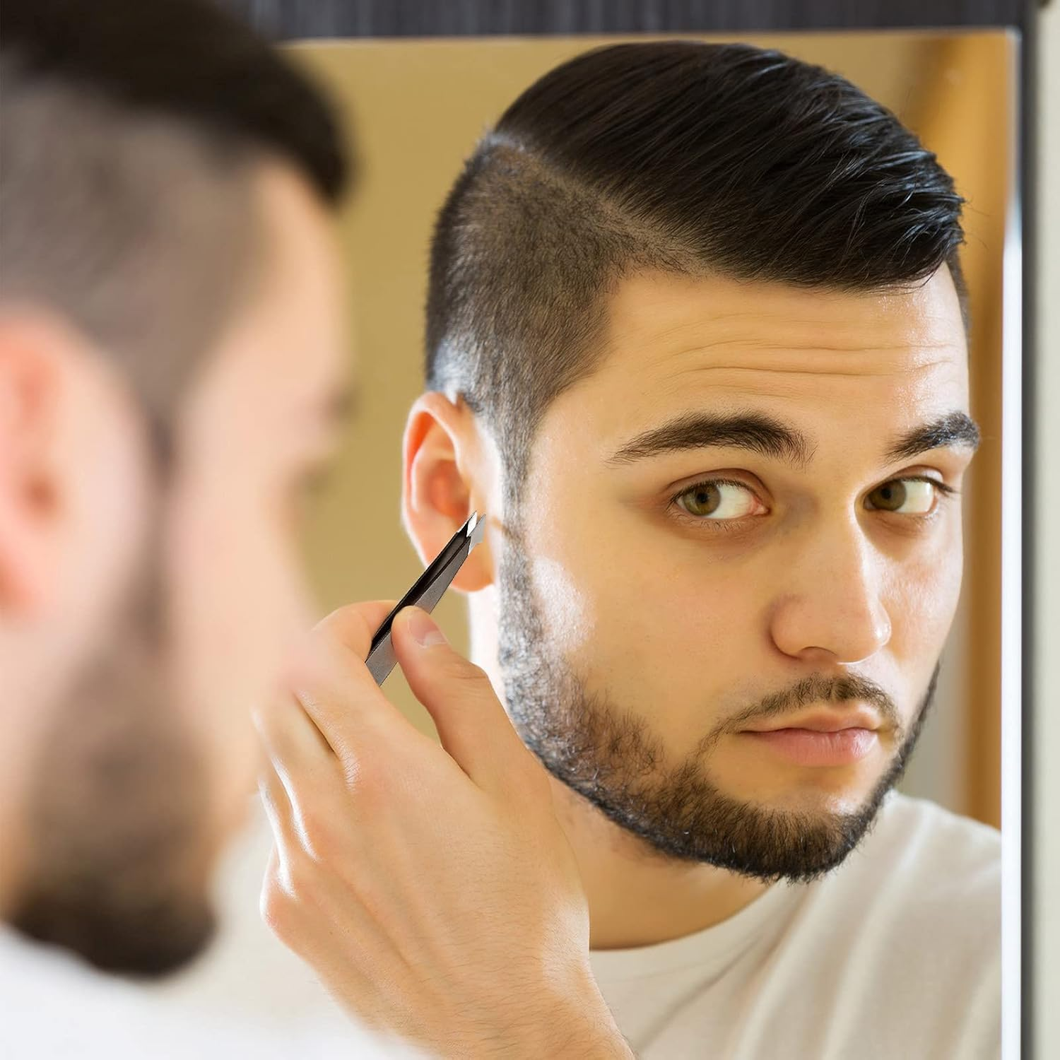 Honoson 3 Pieces Eyebrow Tweezers, Stainless Steel Pointed Tip Slant Tweezers, Precision Tweezers, Splinter Plucking and Ingrown Hair Removal for Facial Hair (Black) - Gradient image number 4