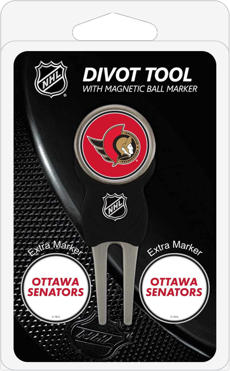 Team Golf NHL Divot Tool with 3 Golf Ball Markers Pack, Markers Are Removable Magnetic Double-Sided Enamel