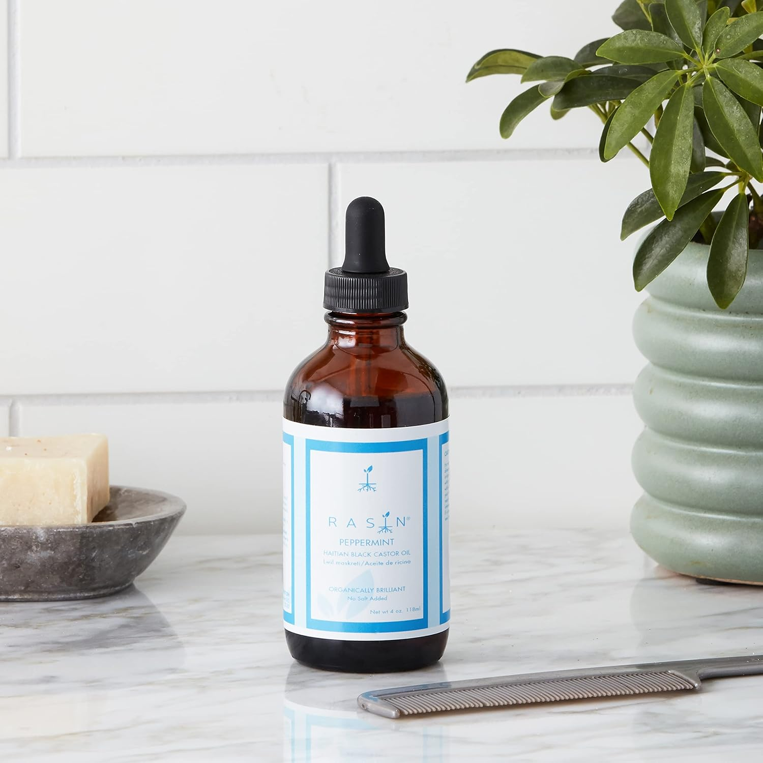 RASIN Haitian Black Castor Oil with Peppermint - Pure Lwil Maskriti, Aceite De Ricino Moisturizing Formula - Helps Strengthen Hair, Skin, Nails - Natural Emollient, Moisturizer image number 3