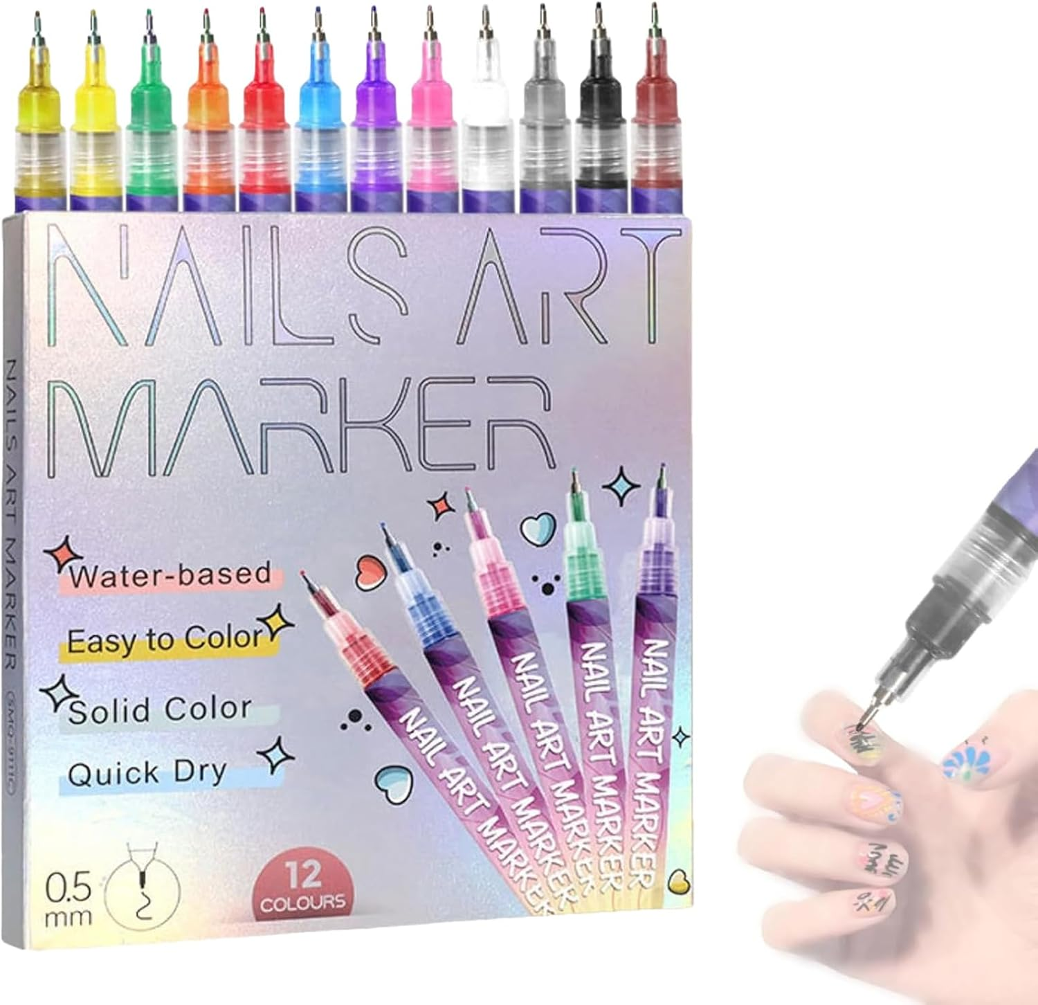 Symphonyof 12 Colors Nail Art Pens Set, 2025 New DIY Nail Art Markers for Gel Nails, Nail Polish Pens Quick Dry Nail Art Tools (2Pcs)