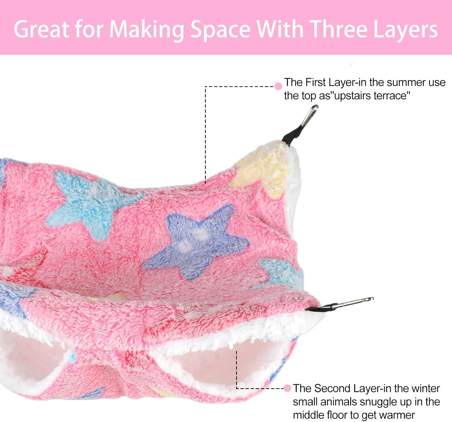 2-Layer Small Pet Cage Hammock, 2 Pack 2-Layer Soft and Fluffy Guinea Pig Hammock, Double-Layer Pet Cage Hammock Bed, Soft Fluffy Hanging Bed for Rats Guinea Pigs Hamsters image number 5