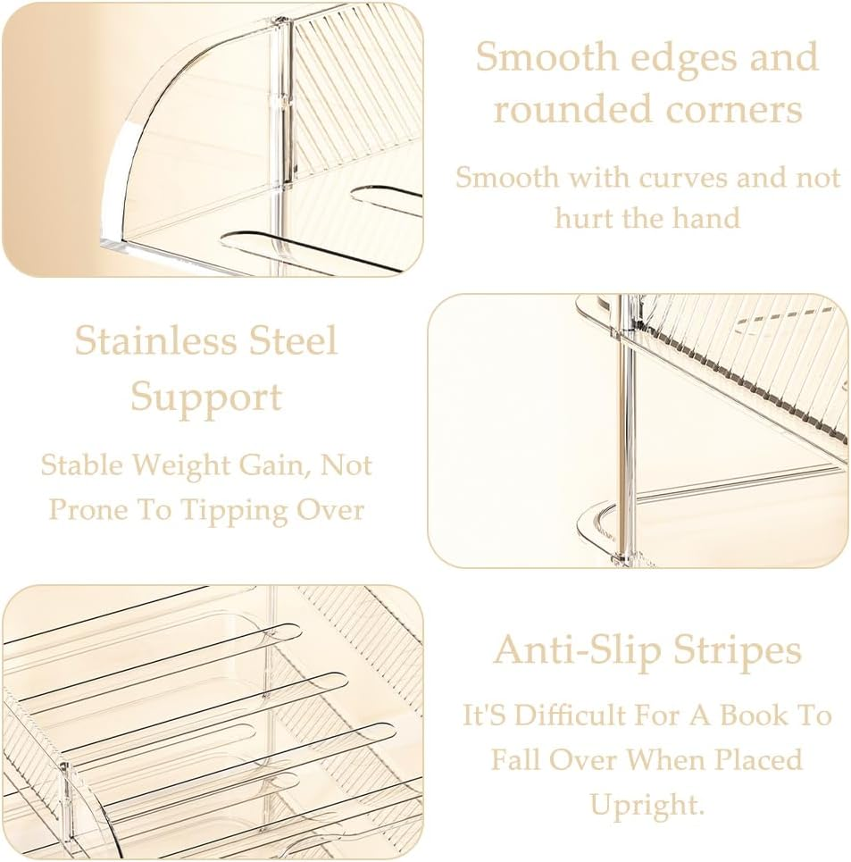 Transparent Stackable Storage Box (4 Pack), File Rack with Non-Slip Strips, Desktop Multi-Layer Storage Rack, for Store Books, Magazines, Folders, File Paper, Notes and Pens image number 3