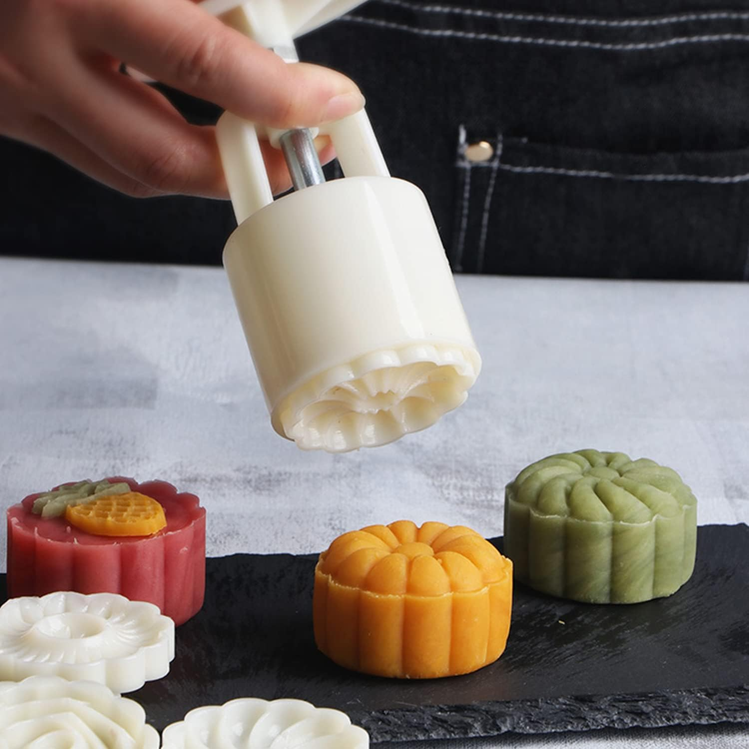 2 Set Mooncake Mould Press with 12 Stamps DIY Cookie Hand Decoration Mooncake Press Molds, Bath Bomb Mold Set for Cookie Stamps Pastry Tool Moon Cake Maker Bath Bombs Press