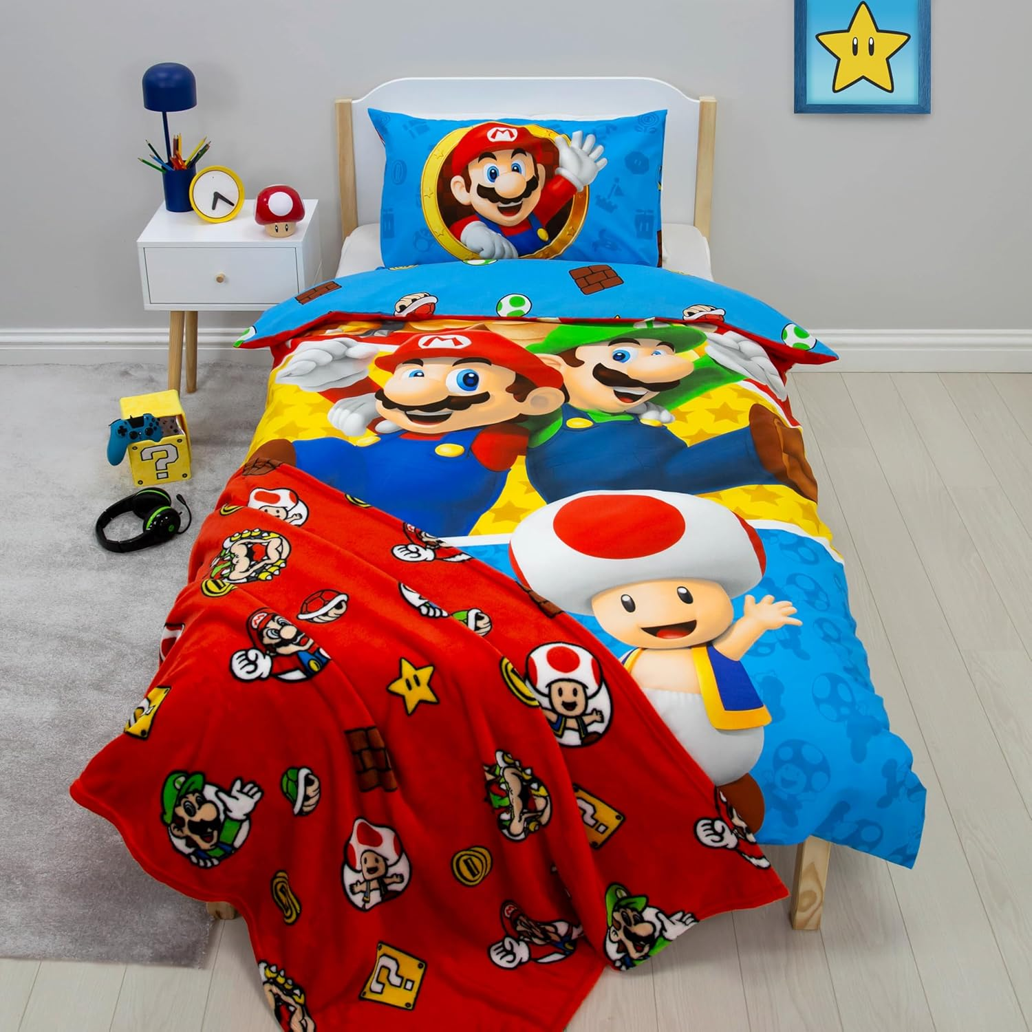 Nintendo Super Mario Official Single Duvet Cover Set, Splitter Design | Reversible 2 Sided Bedding Cover Official Merchandise Including Matching Pillow Case | Single Bed Set | Polycotton image number 6