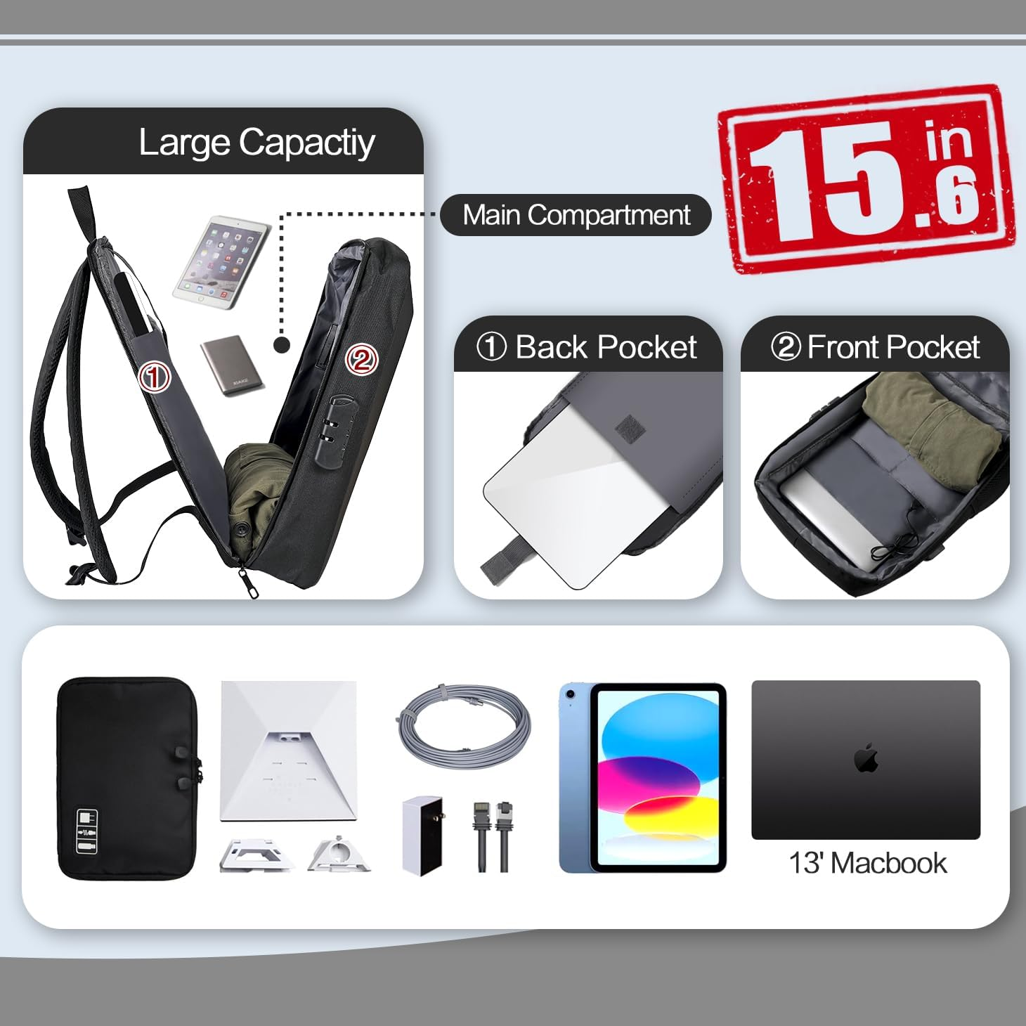 HFLZBRO Bag for Starlink Mini - Storage Bag Case for Starlink Dish and All Accessories - Anti-Theft Water-Resistant Shoulder Backpack - Gray image number 3