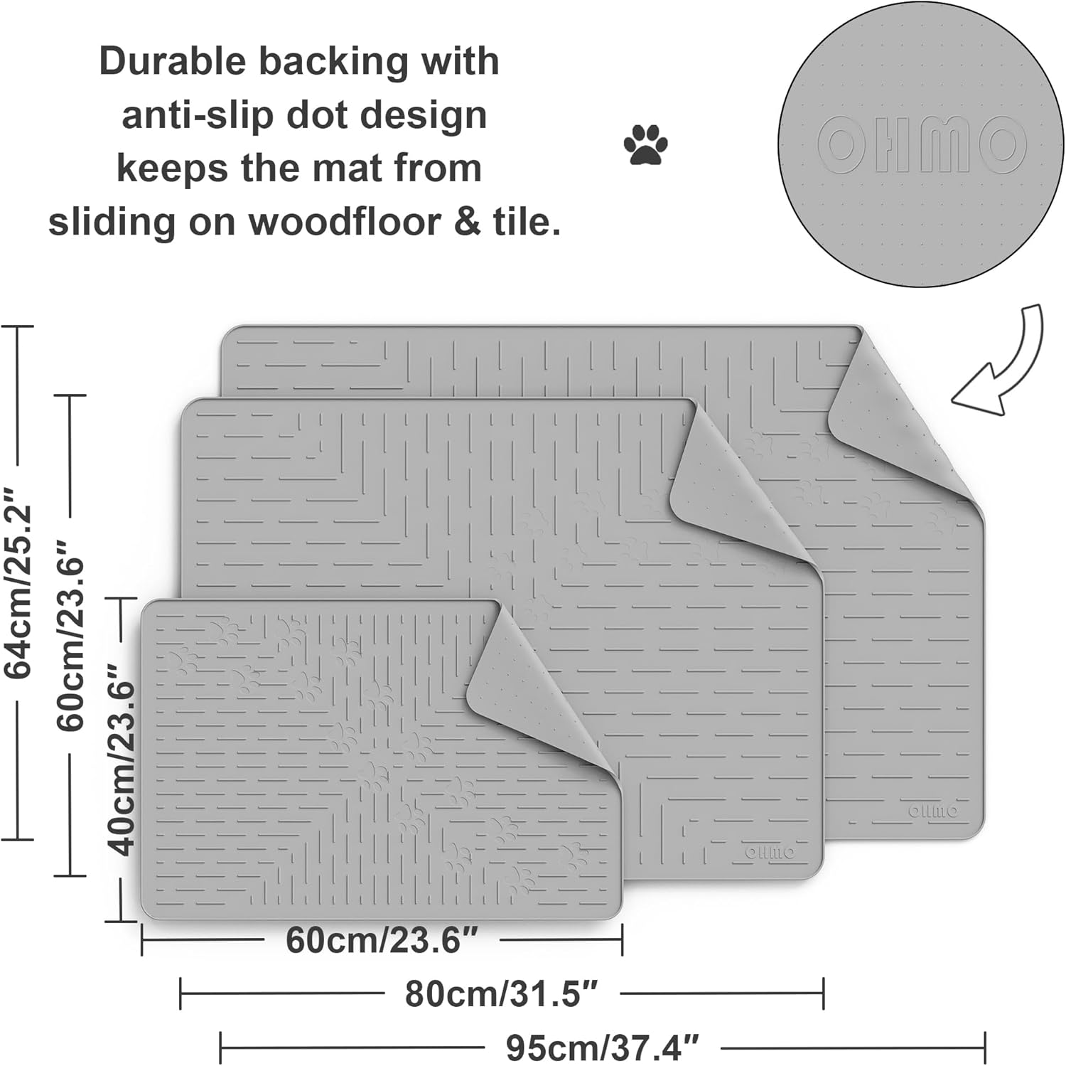 OHMO Premium Silicone Cat Litter Tray Mat, 60 X 40 Cm, Waterproof and Bpa-Free Cat Litter Tray Mat, Easy to Clean and Keeps Your Home Clean (Light Grey)
