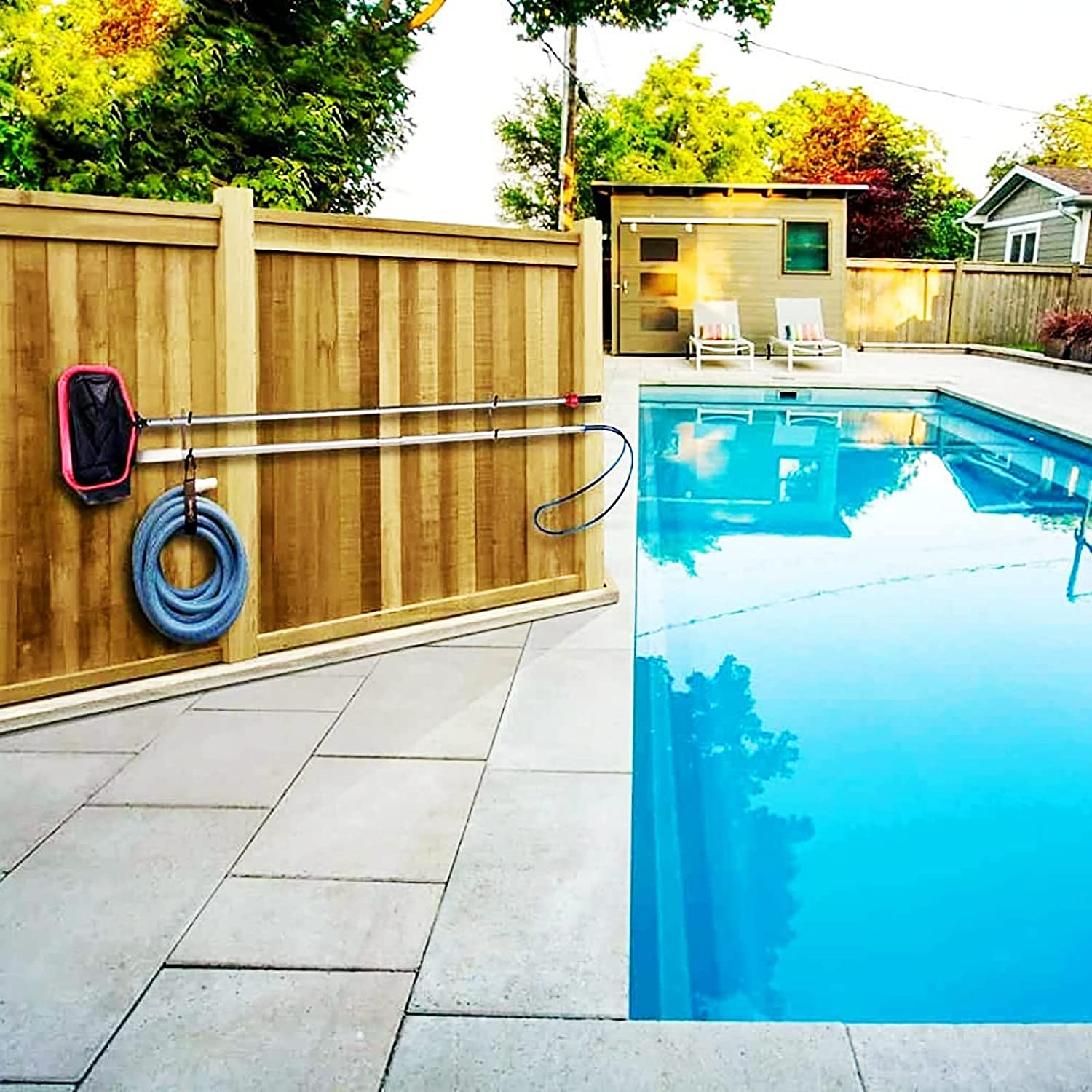 Pool Pole Hanger for Fence（4 Pack） Black Pool Equipment Hooks Heavy Duty Pool Tool Organizer for Telescopic Poles, Skimmers, Leaf Rakes,Pool Hose,Garden Tools,Brushes and Swimming Pool Accessories image number 5