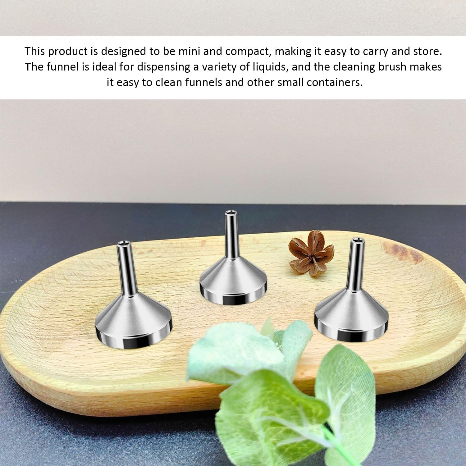 Pack of 3 Metal Funnel and 2 Cleaning Brushes, Mini Funnel, Portable Funnel, Liquid Dispensing Tool, Household Appliances image number 2
