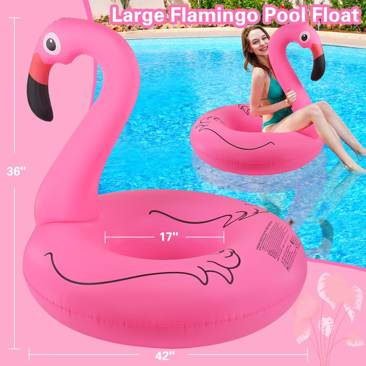 Inflatable Pool Floats, Pool Tubes Swim Ring Pink Pool Float, 42'' Large Pool Float, Pool Inner Tube Beach Floats for Adults, Blow up Floaties Water Floaties Pool Raft Lounger Lake - White image number 4
