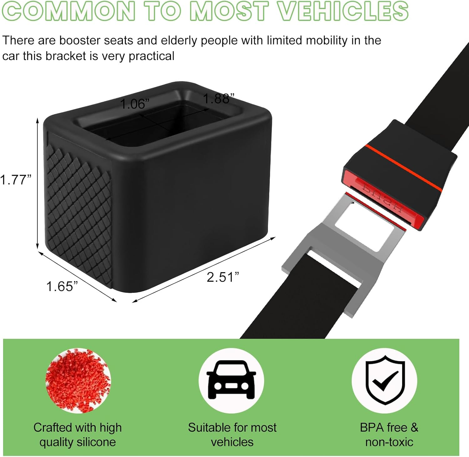 Povtii 2PCS Car Seat Belt Buckle Holder, Silicone Auto Seatbelt Buckle Booster Makes Receptacle Upright Buckling, Easy Access Seat Belt Buckle Safety Cover for Kids, Car Accessories (Black) image number 1