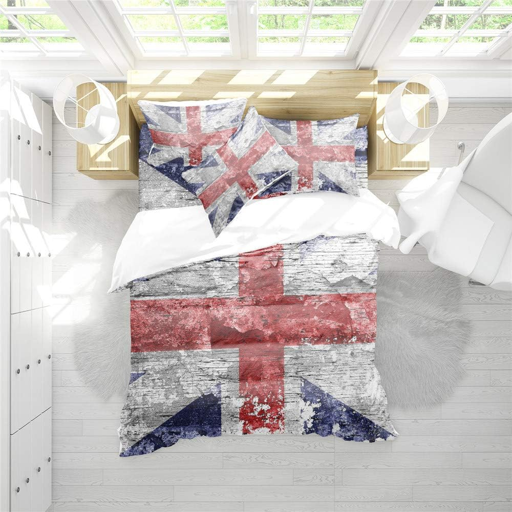 Retro British Flag Design Duvet Cover Set | UK Flag Union Jack Prints Bedding Set | with Soft Duvet Cover+2 Pillow Shams(3Pcs) or Sheet (4Pcs) (Queen-3Pcs,C)