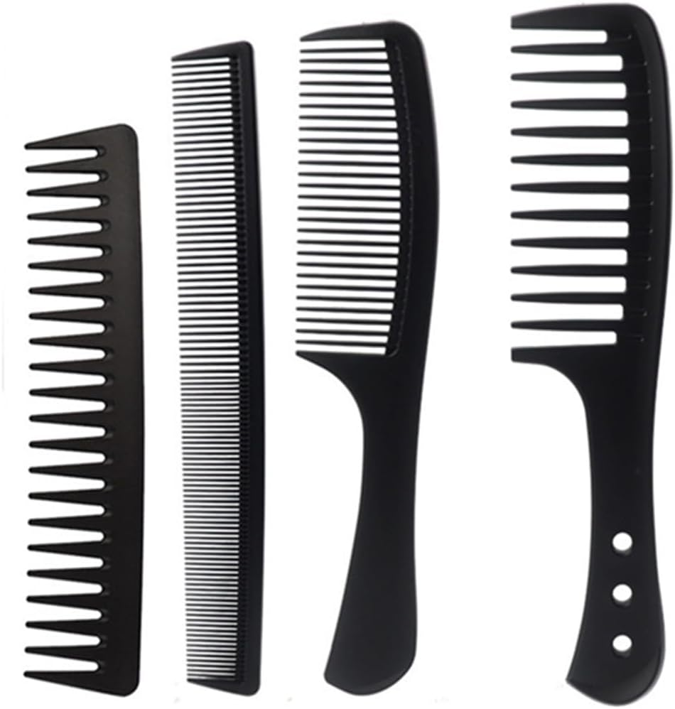 4 Pcs Fine and Wide Tooth Comb Set Professional Barber Comb Set Carbon Fiber Styling Cutting Comb anti Static Heat Resistant Comb for Women Curly Straight Long Hair, Black image number 4