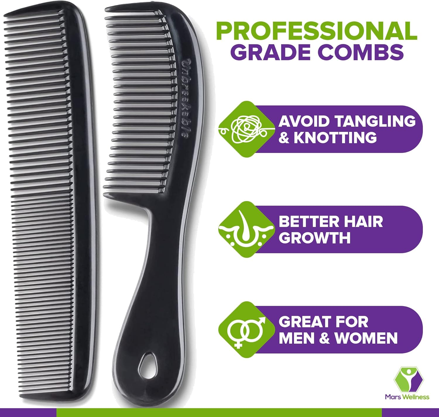 Mars Wellness 4 Piece Professional Comb Set Black - USA MADE - Fine Pro Tail Combs, Dresser Hair Comb Styling Comb - Premium Grade for Men and Women - Parting Teasing and Styling image number 5