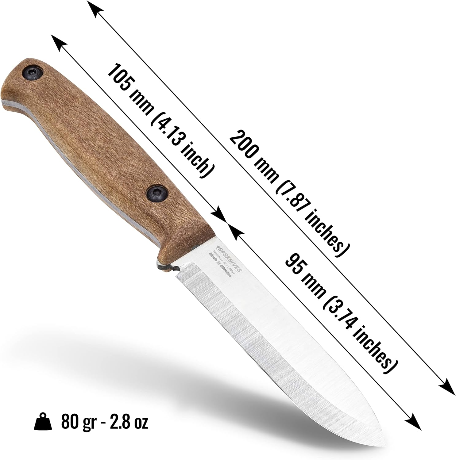 BPS Knives BS1FT SSH - Full-Tang Fixed-Blade Knife - Sharp Stainless Steel Bushcraft Knife with Sheath - Survival Compact Knife - Outdoor Knife - Tactical Camp Knife
