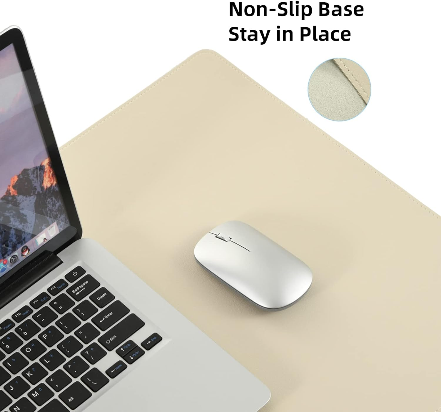 Leather Desk Pad Blotter, 36X17 Inch Big Keyboard Mouse Pad,Waterproof Non-Slip Writing Desk Computer Mat Desktop Protector for Office Home,Ivory White image number 3