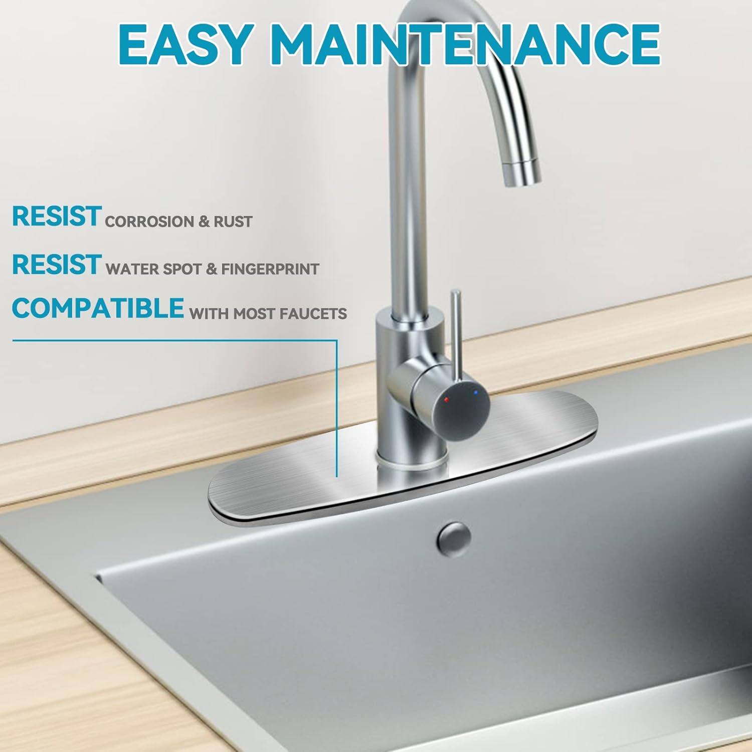 Kitchen Sink Faucet Hole Cover, Deck Plate Escutcheon for Kitchen Faucet- 10 in Sink Hole Cover, Plumbing Cover Plates, 10" Deck Plate for Pull down Faucet: 304 Stainless Steel(Brushed Nickel) - Brushed Nickel image number 4