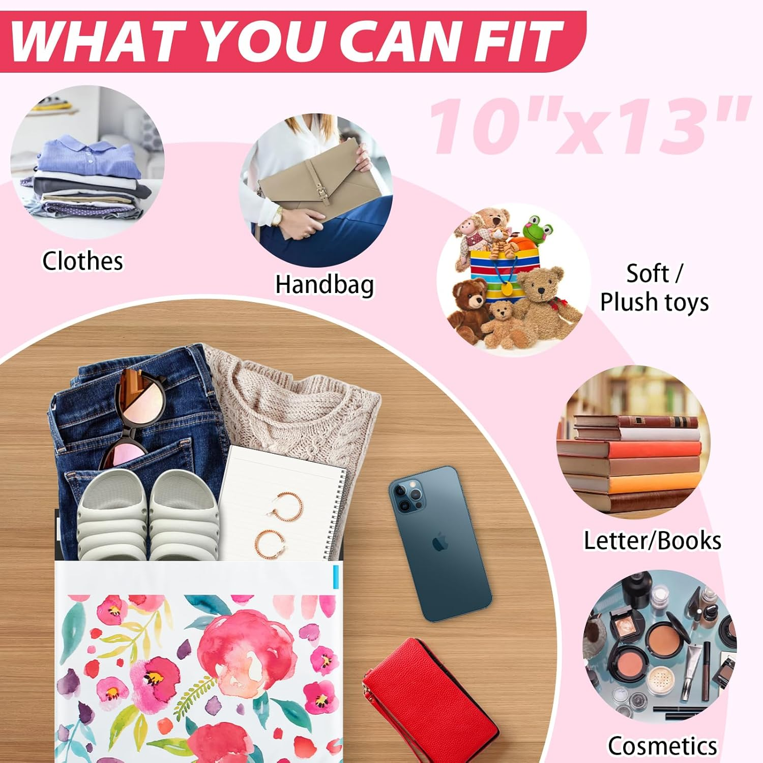 Oududianzi 100PCS Large Poly Mailers, 10X13 Inch Shipping Bags, Fashion Envelopes, Plastic Packaging Mailing Bags, Self-Seal Poly Mailers for Small Business, Clothing - Floral