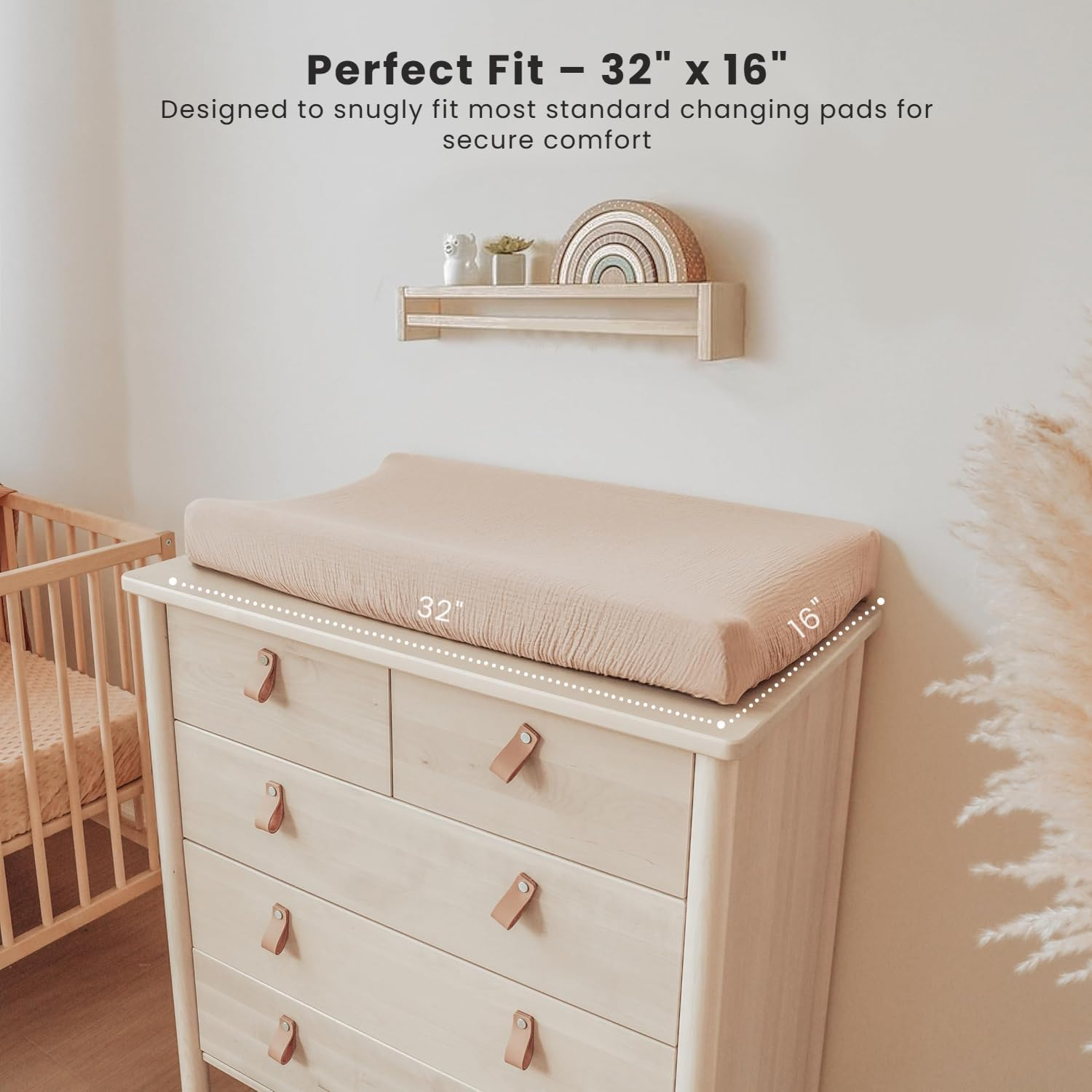 Konssy Muslin Changing Pad Cover for Baby Girls Boys, 100% Cotton Fitted Diaper Chang Table Covers, Soft Breathable Changing Pad Sheets, 2 Pack (Blossom, Cream) image number 1