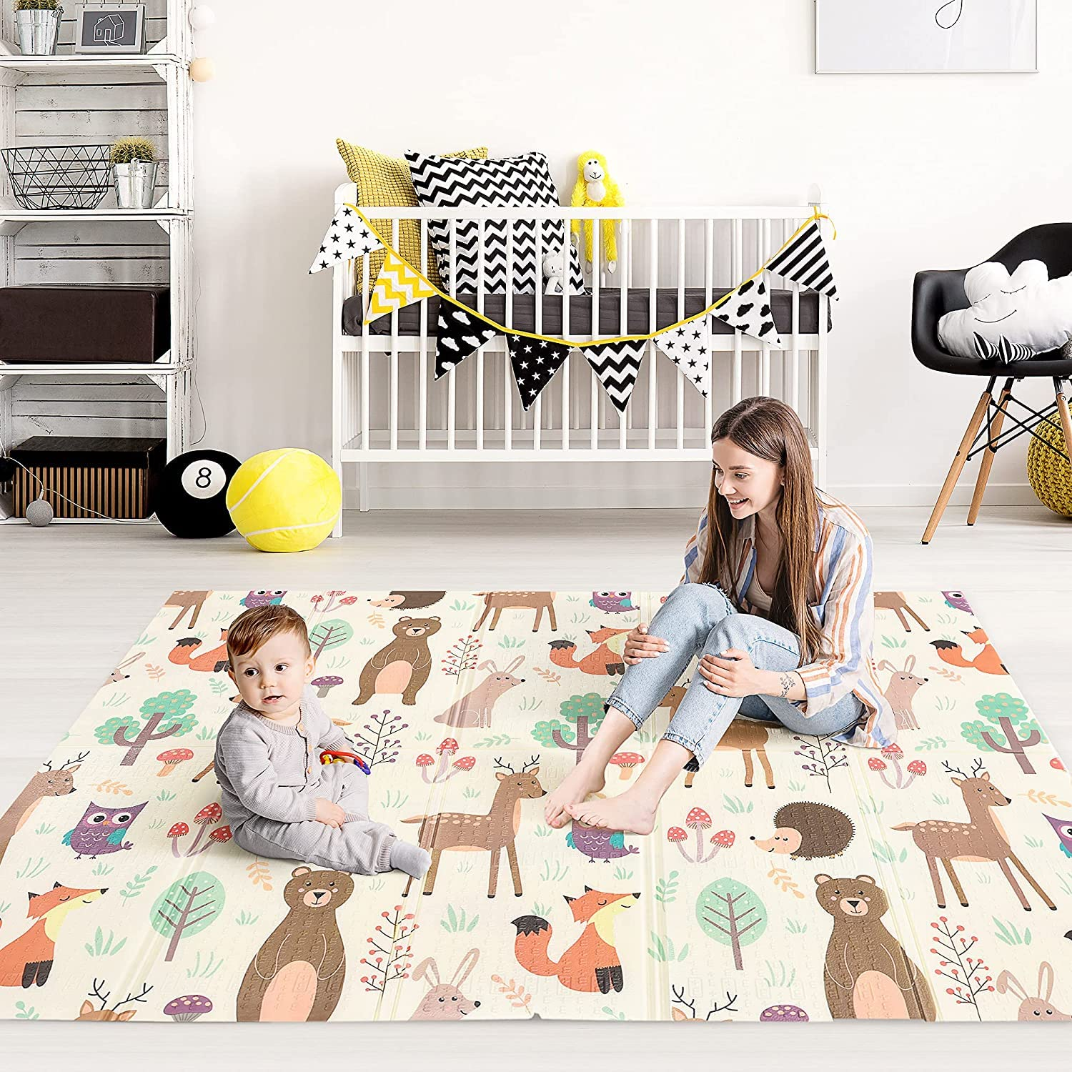 Play Mat Playmat Baby Mat Folding Crawling Large Foam Mat Portable Playmat for Babies (Milchig Wei&szlig;) image number 2