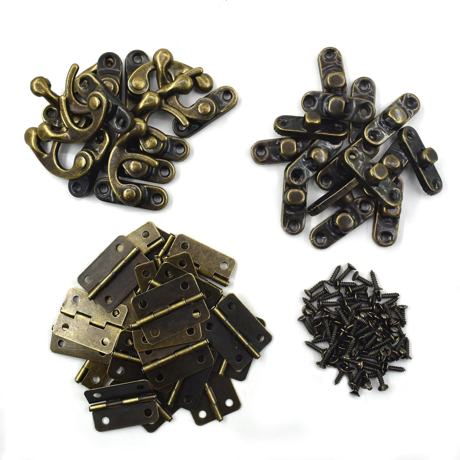 40Pcs Small Antique Hinges and 20 Set Bronze Tone Right Latch Hook Hasp Wood Jewelry Box Hasp Catch Decoration with Replacement Screws image number 5