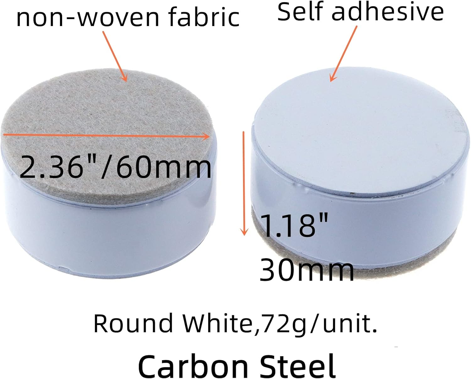 1.18" Self Adhesive Bed and Furniture Risers, Steel Bed Risers to Heavy Furniture or Beds Chair Table Riser,Round White 60X30Mm(Wh)