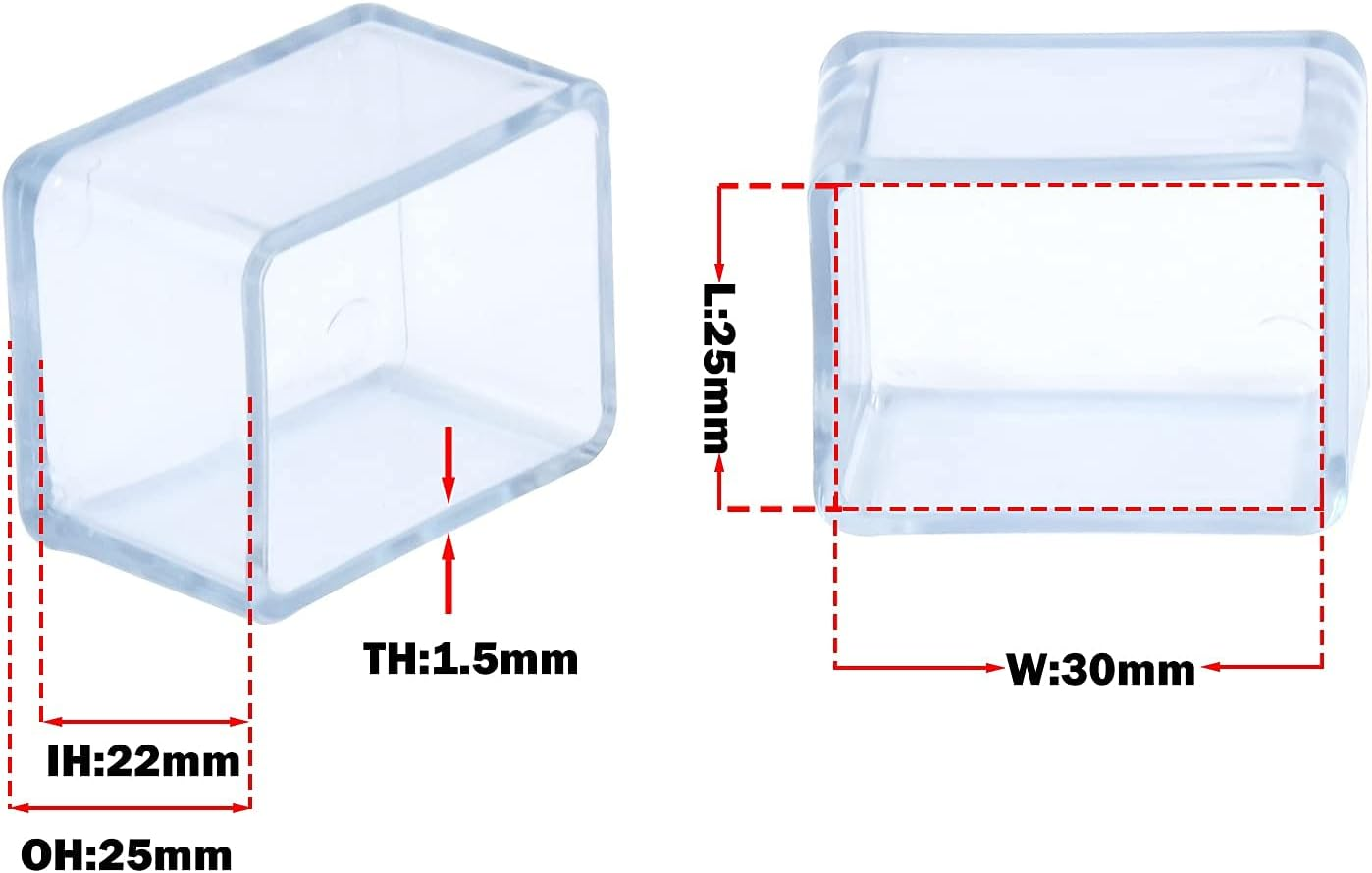 Flyshop 1" X 1-3/16", 25 X 30 Mm Chair Leg Floor Protectors for Furniture Flexible Non-Scratch Foot Covers PVC Chair Leg Caps, Rectangle, Transparent, 16 Pieces