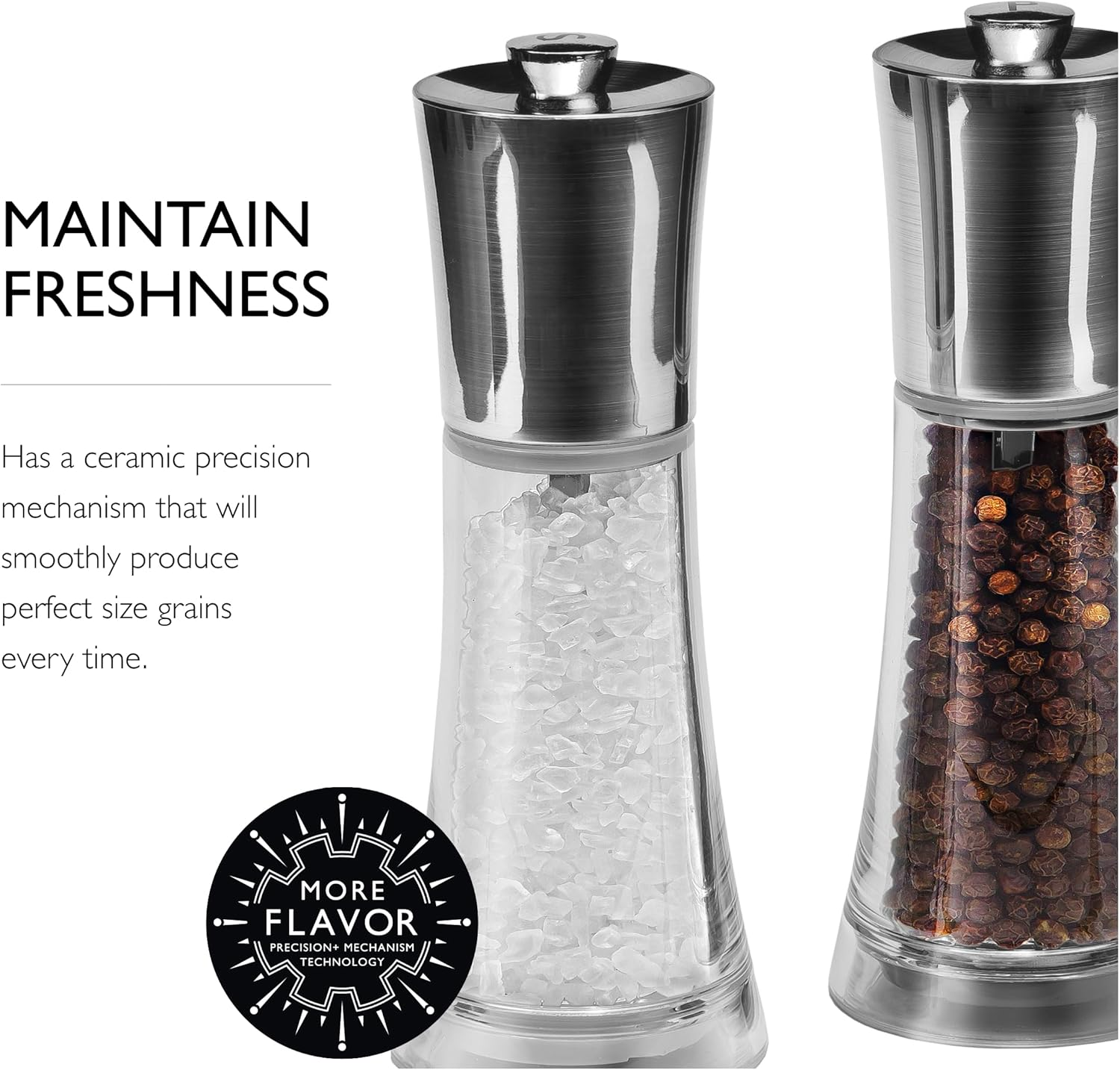 Cole & Mason Salt & Pepper Mill Grinders Gift Set - Adjustable Grind | Pre-Filled with Pepper & Salt | Clear Acrylic and Stainless Steel Design | Easy-To-Refill | Comes with Gift Box | Clear/Black image number 5