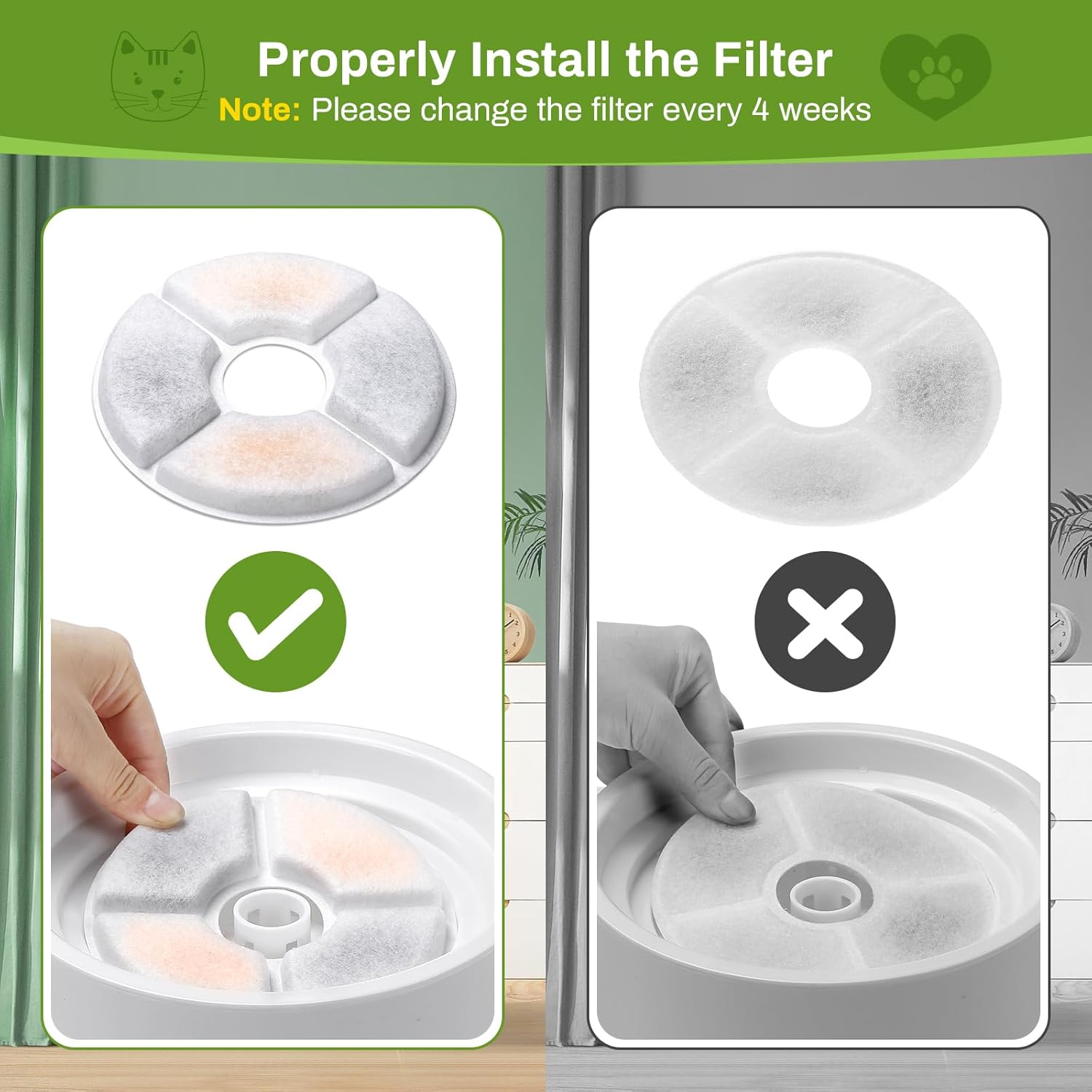 Cat Fountain Filter, Pack of 12 Replacement Filters for 2/2.4 L Drinking Fountain, Triple Filtration System, Activated Carbon Filter for Water Fountain for Cats, Automatic Water Dispenser, Drinking image number 4