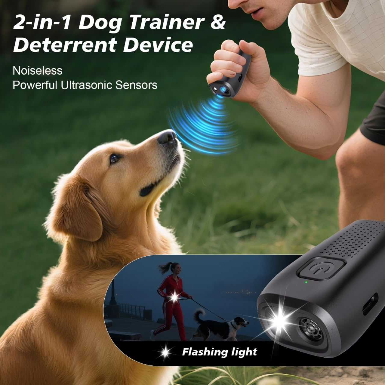 Dog Bark Deterrent Devices, Ultrasonic anti Barking Device for Dogs with Strobe LED Lights, Dog Barking Control Device Silencer Rechargeable, Bark Guard for All Breeds Indoor Outdoor Use image number 2