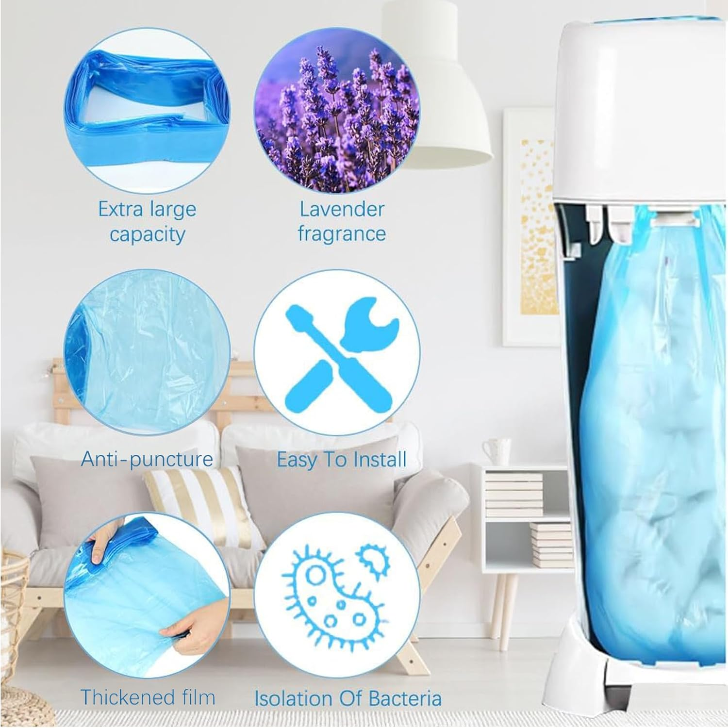 6 Pack Nappy Bin Refills,Smellproof,Each Bag 4.5M Long, Hold Upto 290 Nappies,Refill Bags,Diaper Bin Pail Disposal Bags,Compatible with Various Refill Cassettes,Twist & Click image number 2