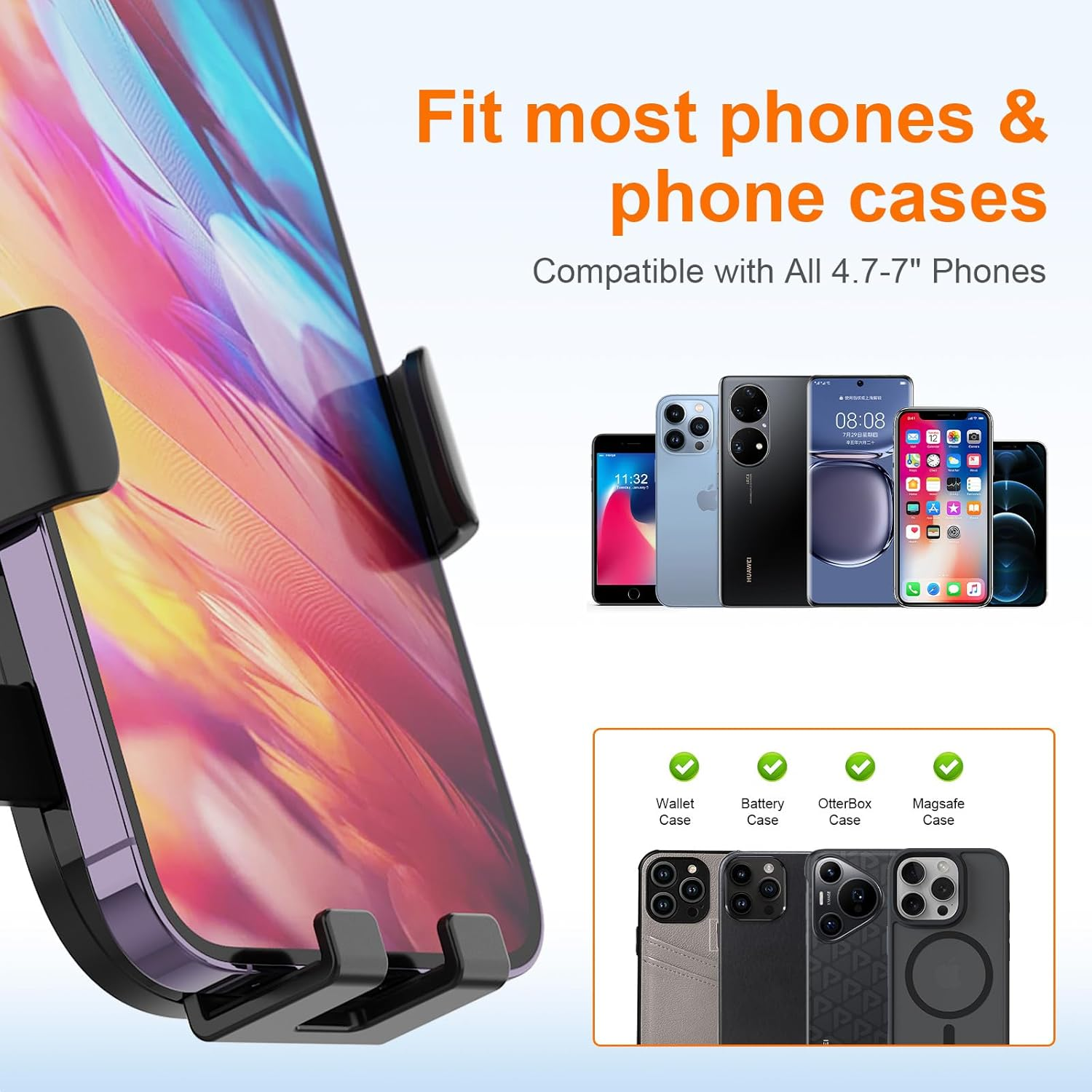 GRIFEMA Car Phone Holder for Air Vent, Automatic Clamp Car Mount, 360&deg; Rotation, One-Hand Operation, Universal Phone Cradle for 4.7''-7'' Smartphones with Case image number 4