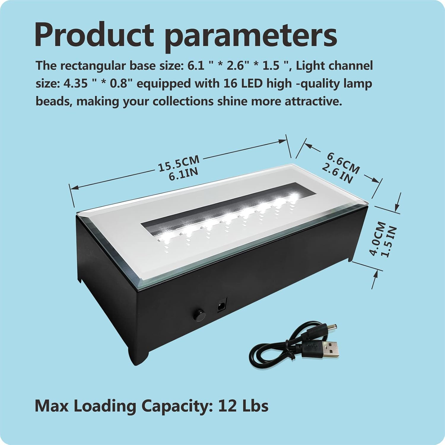 16 LED Light Display Stand Base for 3D Crystal Glass Art,Room Decoration and Holiday Casual Atmosphere Ornament Lamp- 6 Inch Rectangular Illuminated Holder Colorful Lights (Black) image number 5