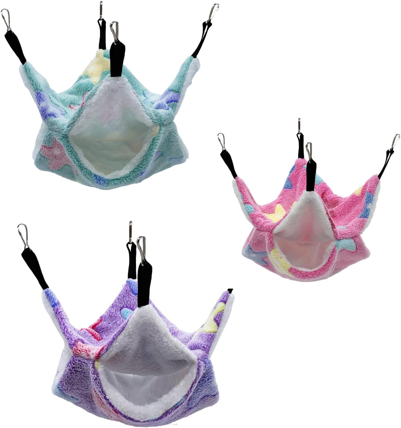 WEZCHUGHAOL 3-Piece 2-Layer Soft Fluffy Pet Cage Hammocks Set for Guinea Pigs, Hamsters & Rats - Double Layer Cozy Small Animal Hanging Bed ﻿ image number 6