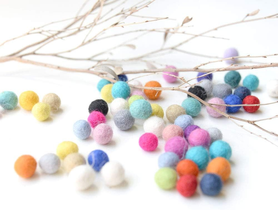 1Cm Felt Balls | Mixed Colour | Assorted | Colourful Wool Felted Pom Poms DIY | Craft Beads | Party Decor Garland| | Cloud Den (100 Balls Set)