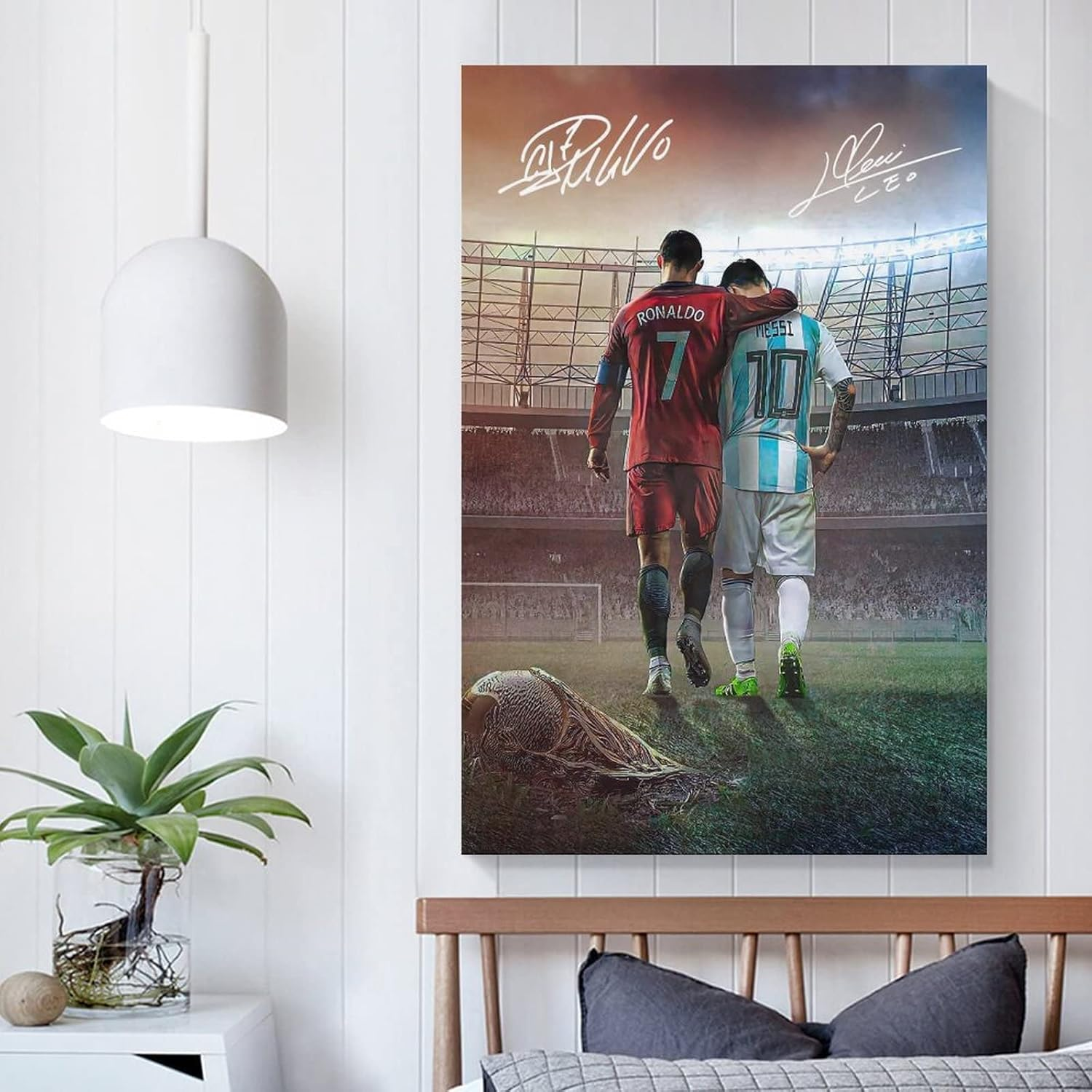 Messi Ronaldo Poster Wall Art Canvas Print Poster Home Bathroom Bedroom Office Living Room Decor Canvas Poster Unframe: 16X24Inch(40X60Cm) image number 1