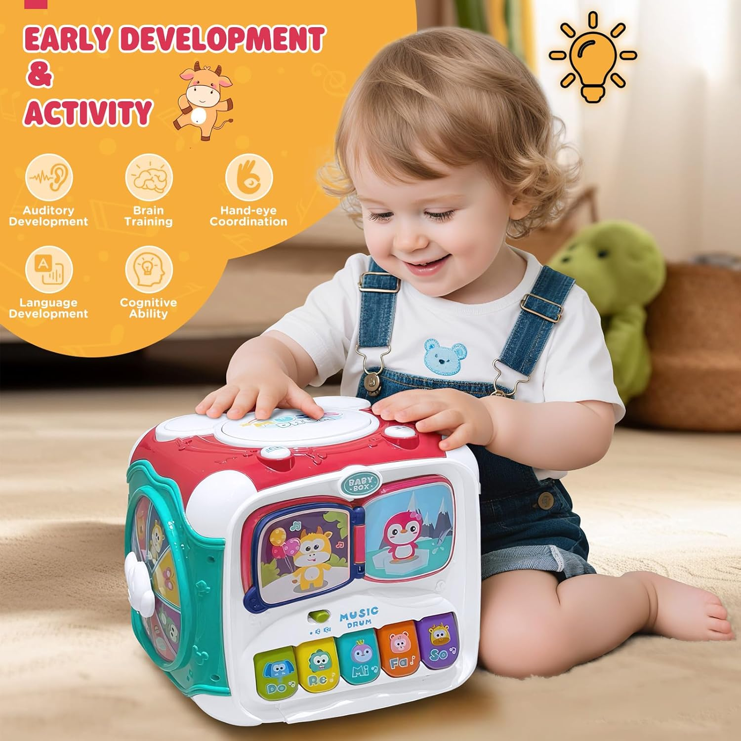 Activity Cube - Musical Toys for Toddlers, [2025 New] 6-In-1 Learning Resources Toys with Shape Sorter/Alphabet/Sounds/Led Lights, Montessori Educational Toys for 18+ Months Boy Girl Gifts image number 2