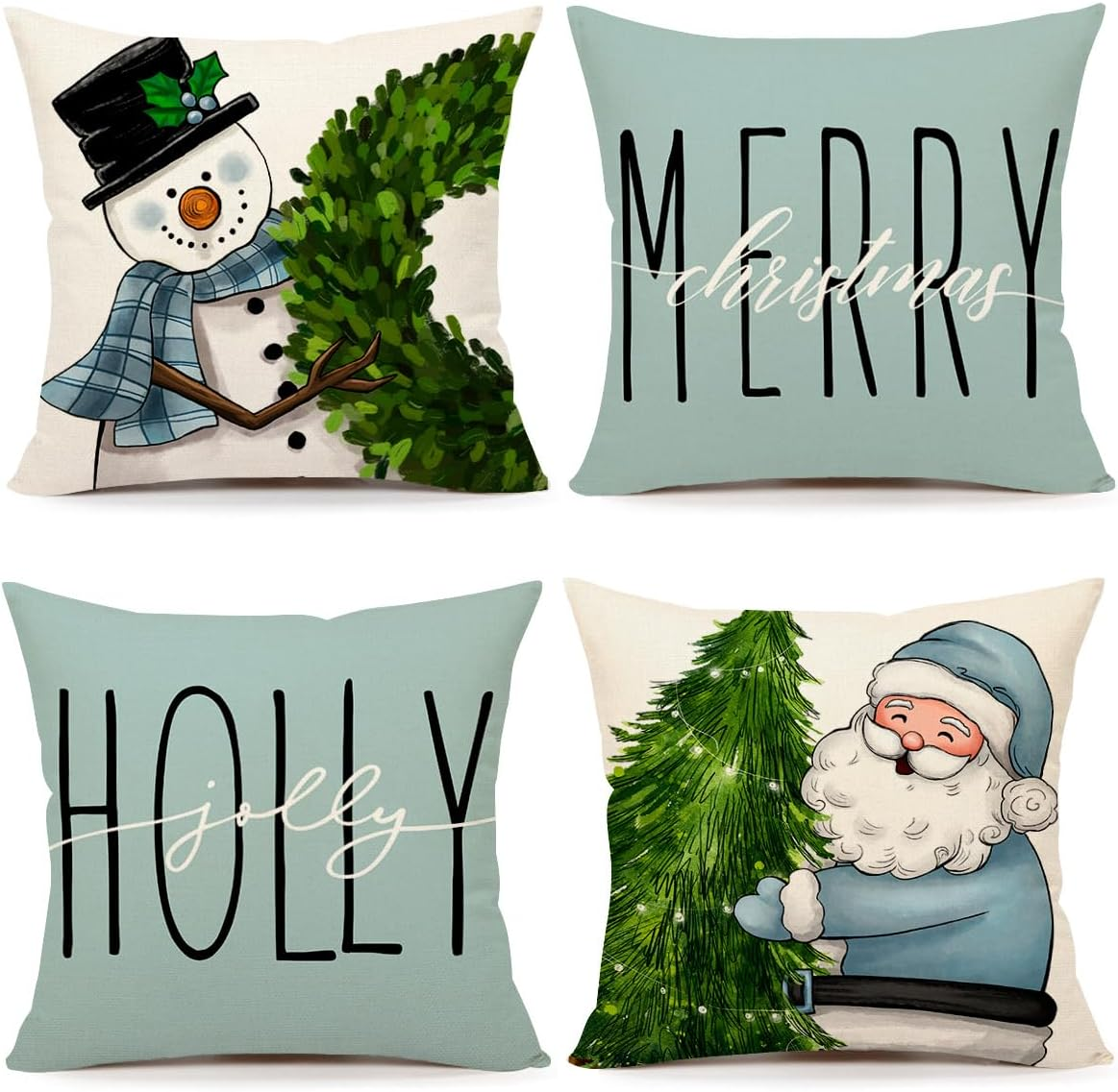 4TH Emotion Red Christmas Pillow Covers 20X20 Set of 4 Farmhouse Christmas Decorations Snowman Wreath Santa Claus Tree Merry Christmas Holly Jolly Winter Holiday Decor for Home Couch S22C17-20