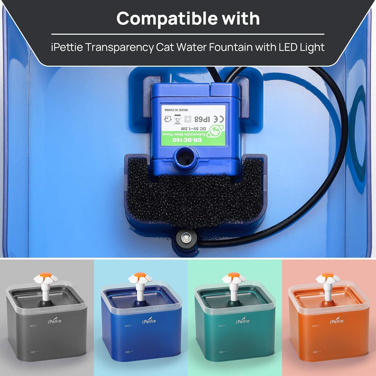 Ipettie Replacement Sponge Filter for Neverland Cat Water Fountain with LED Light, 67Oz/2.0L, IP-830-S4, 4 Pack image number 5