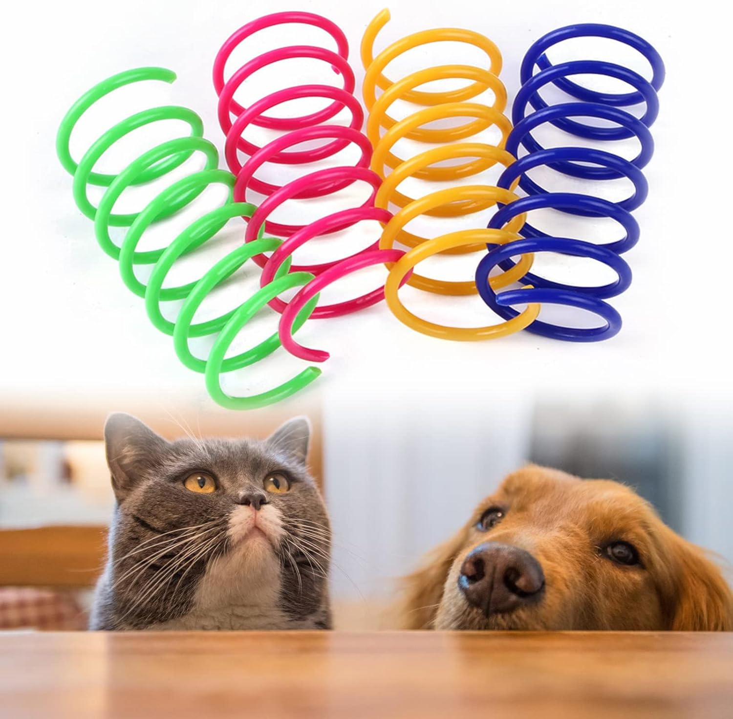 Cat Spring Toy for Cats, Pack of 100 Cat Spring Toys, Interactive Cat Toy, Plastic Spiral Feathers, Spiral Cat Toy, Wide Colourful Spiral Feathers, Spring Spiral for Cat image number 1