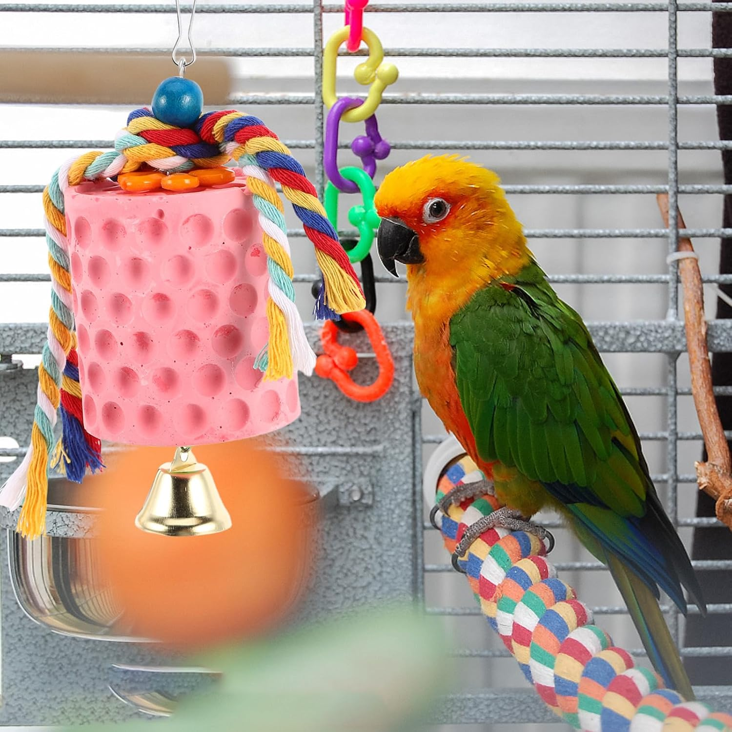 COHEALI Bird Beak Grinder with Bell Parakeet Mineral Block Natural Bird Grinding Stone Chewing for Parrots Cockatiels Conures and Small Pets image number 5