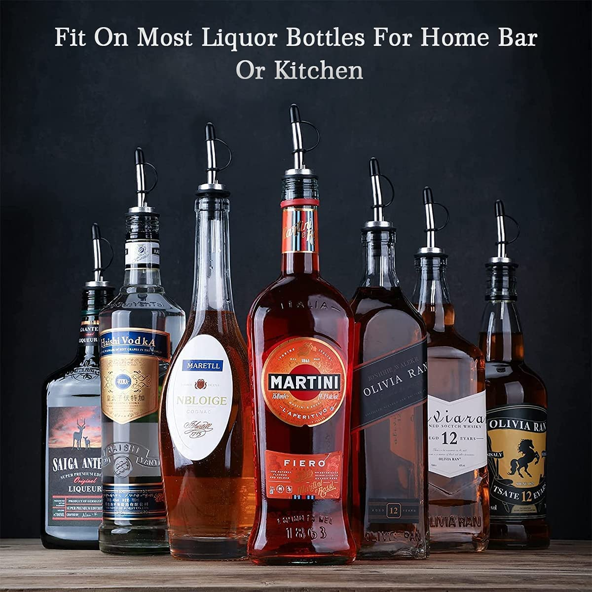 Wine Bottle Pourer 6 Piece Stainless Steel Wine Bottle Pourer with Rubber Dust Cap Conical Spout, Quick Pourer Olive Oil Bottle Conical Spout Pourer, Classic Bar Accessories Wineware Parts (With Cleaning Brush and Folding Funnel) image number 1