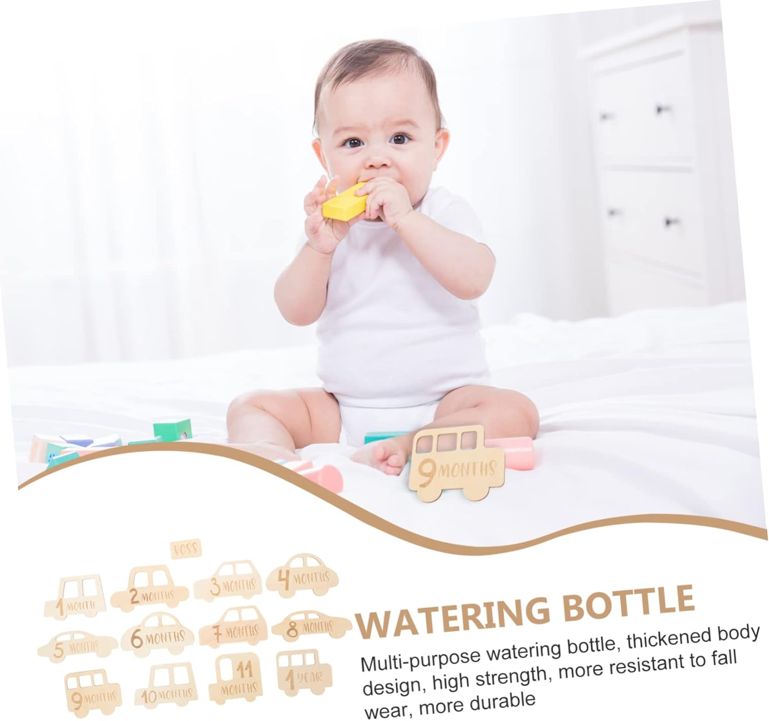 ERINGOGO 13Pcs Photo Props Announcement Sign Cards Wooden Monthly Baby Growth Recording Milestone Name Newborn Boys First Birth Announcement Wood Souvenir Photography image number 3